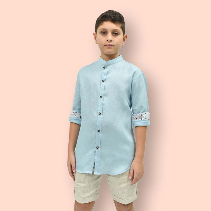 Compra camisa manga larga lino azul ropa para niños